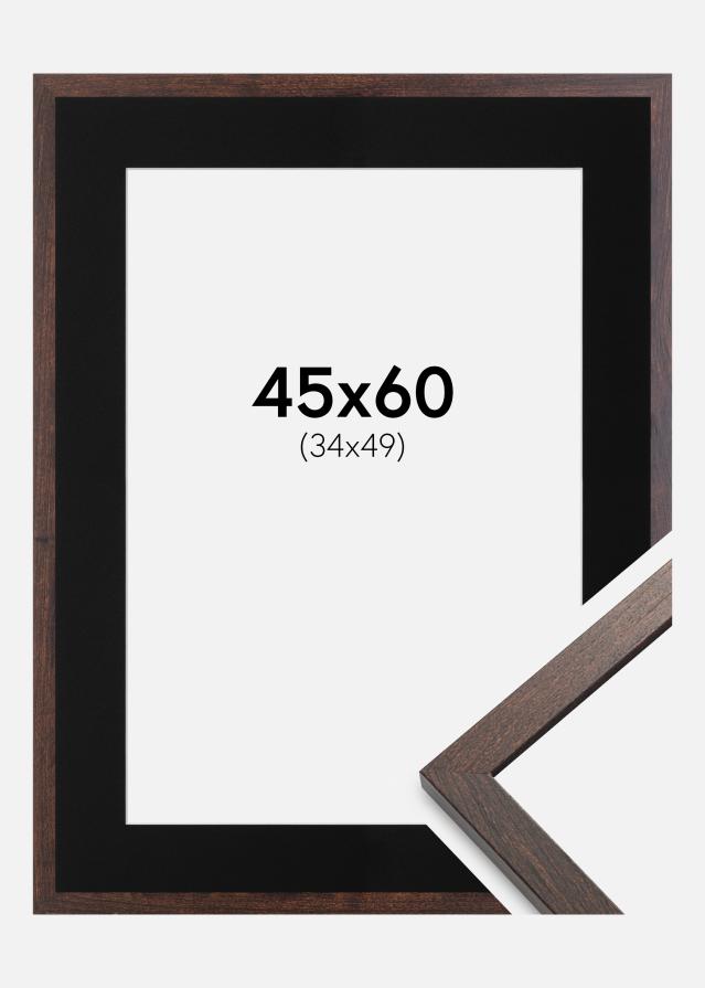 Ram med passepartou Fotolijst Trendy Walnoot 45x60 cm - Passe-partout Zwart 35x50 cm