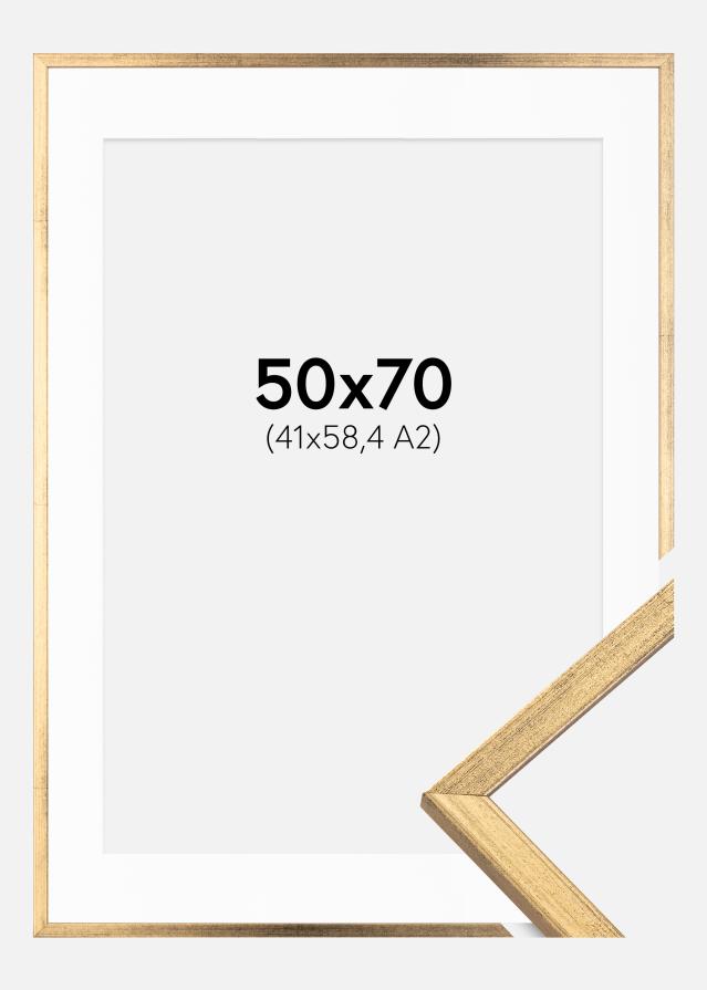 Ram med passepartou Fotolijst Galant Goud 50x70 cm - Passe-partout Wit 42x59,4 cm (A2)