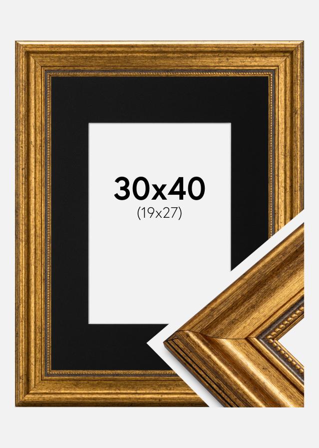 Ram med passepartou Fotolijst Rokoko Goud 30x40 cm - Passe-partout Zwart 20x28 cm