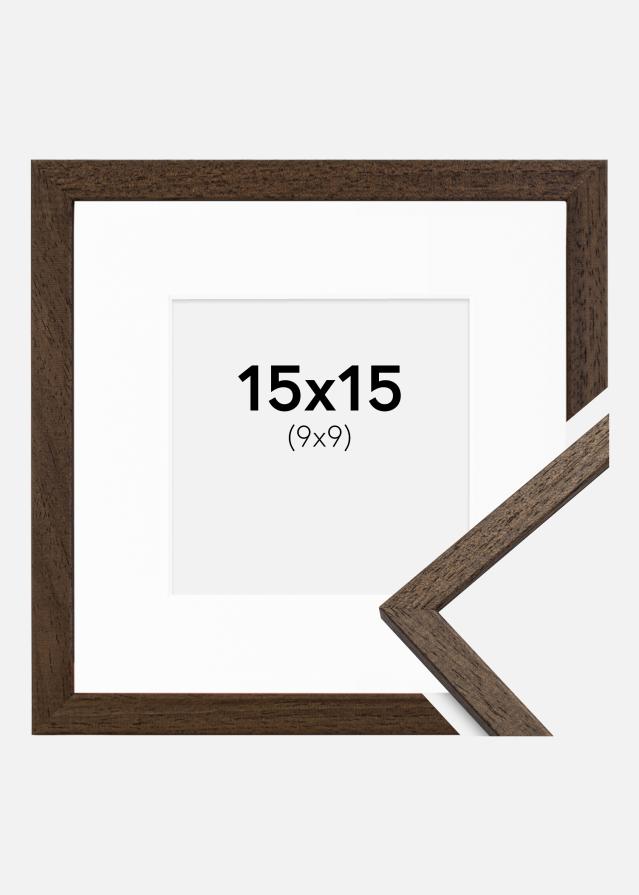 Ram med passepartou Fotolijst Edsbyn Walnoot 15x15 cm - Passe-partout Wit 10x10 cm
