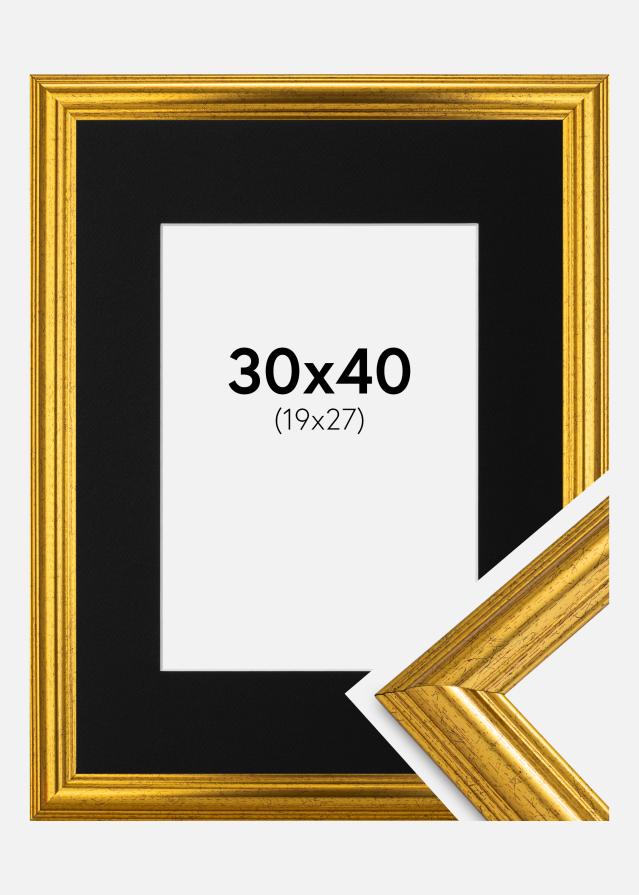 Ram med passepartou Fotolijst Västkusten Goud 30x40 cm - Passe-partout Zwart 20x28 cm