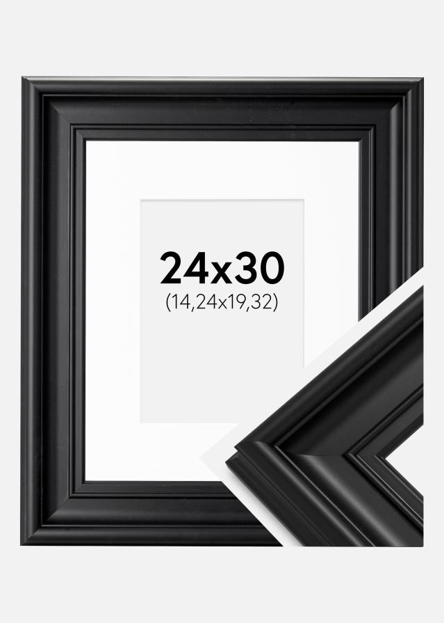 Ram med passepartou Fotolijst Mora Premium Zwart 24x30 cm - Passe-partout Wit 6x8 inches