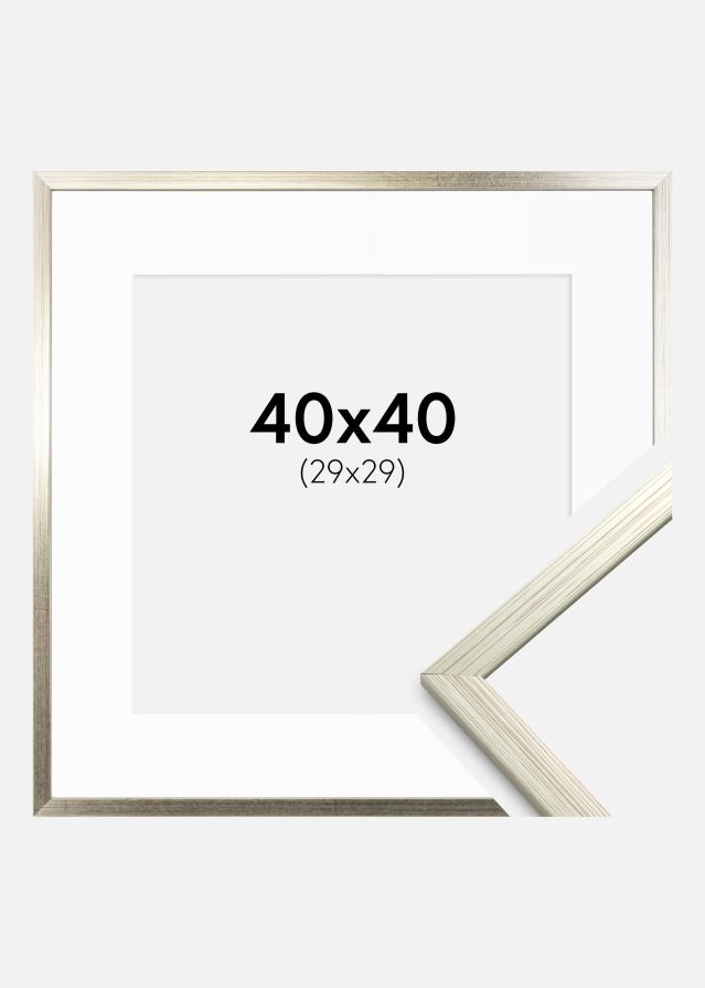Ram med passepartou Fotolijst Edsbyn Zilver 40x40 cm - Passe-partout Wit 30x30 cm