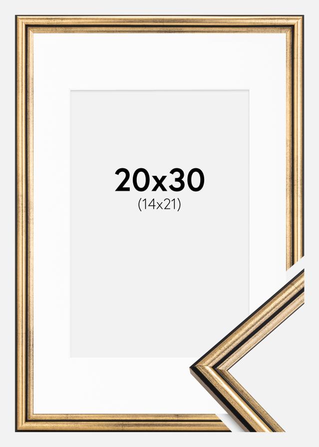 Ram med passepartou Fotolijst Horndal Goud 20x30 cm - Passe-partout Wit 15x22 cm