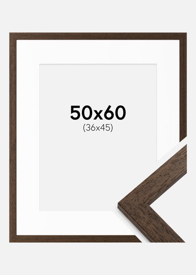 Ram med passepartou Fotolijst Brown Wood 50x60 cm - Passe-partout Wit 37x46 cm