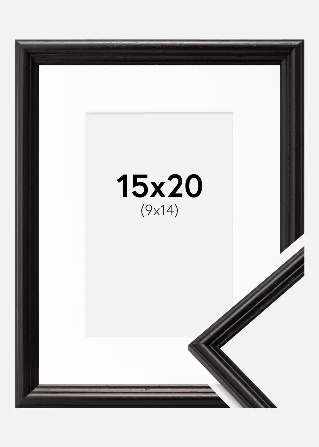 Ram med passepartou Fotolijst Horndal Zwart 15x20 cm - Passe-partout Wit 10x15 cm