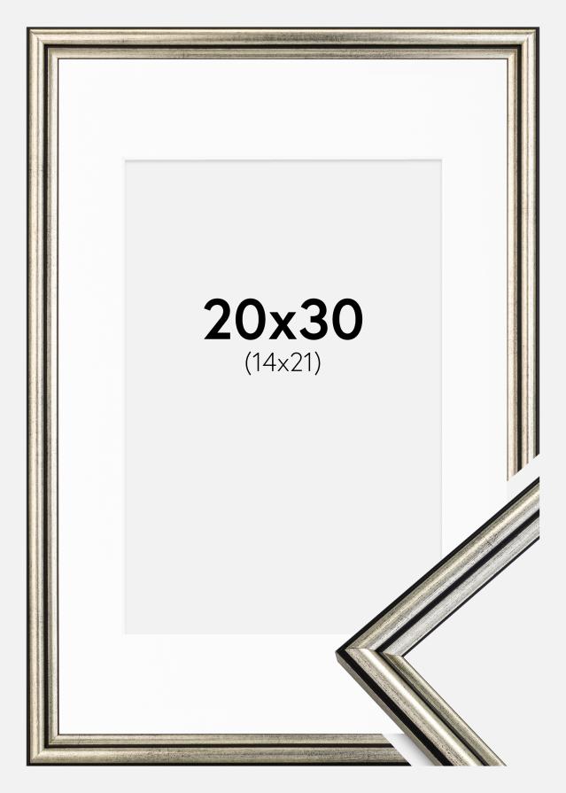 Ram med passepartou Fotolijst Horndal Zilver 20x30 cm - Passe-partout Wit 15x22 cm