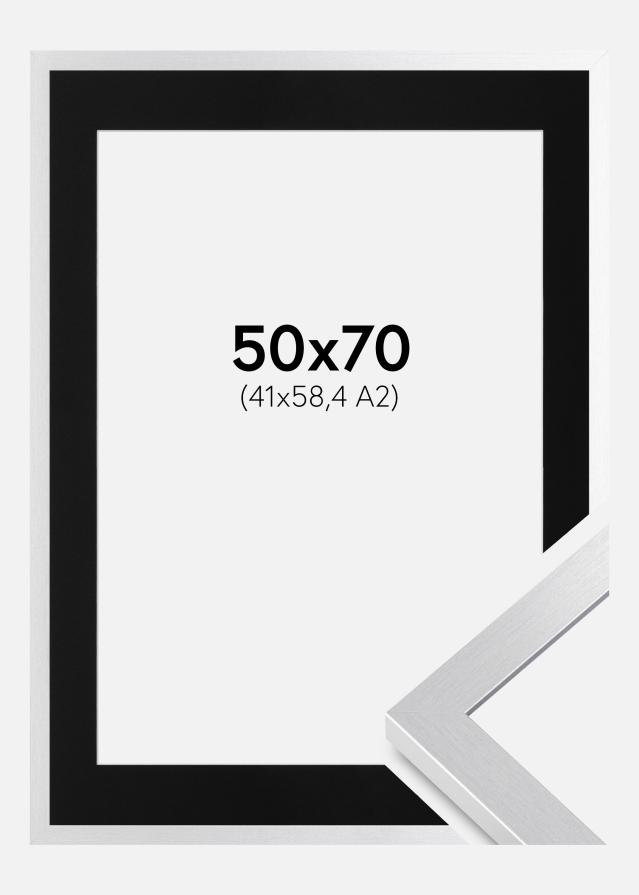 Ram med passepartou Fotolijst Selection Zilver 50x70 cm - Passe-partout Zwart 42x59,4 cm (A2)