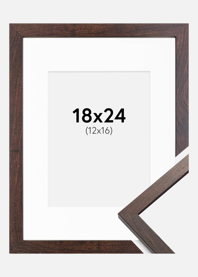 Ram med passepartou Fotolijst Trendy Walnoot 18x24 cm - Passe-partout Wit 13x17 cm