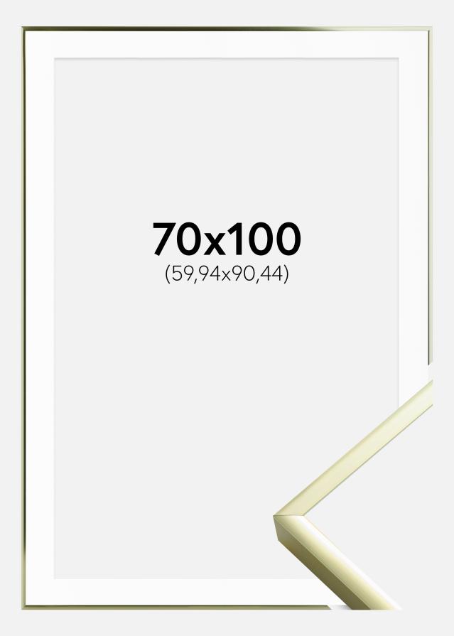 Ram med passepartou Fotolijst Poster Frame Aluminium Gold 70x100 cm - Passe-partout Wit 24x36
