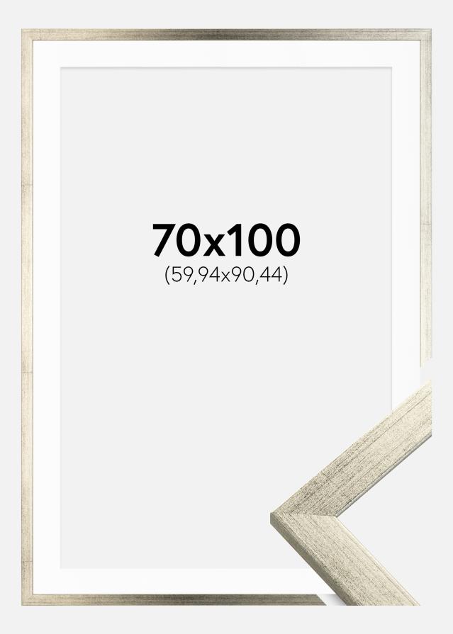 Ram med passepartou Fotolijst Stilren Zilver 70x100 cm - Passe-partout Wit 24x36 inches