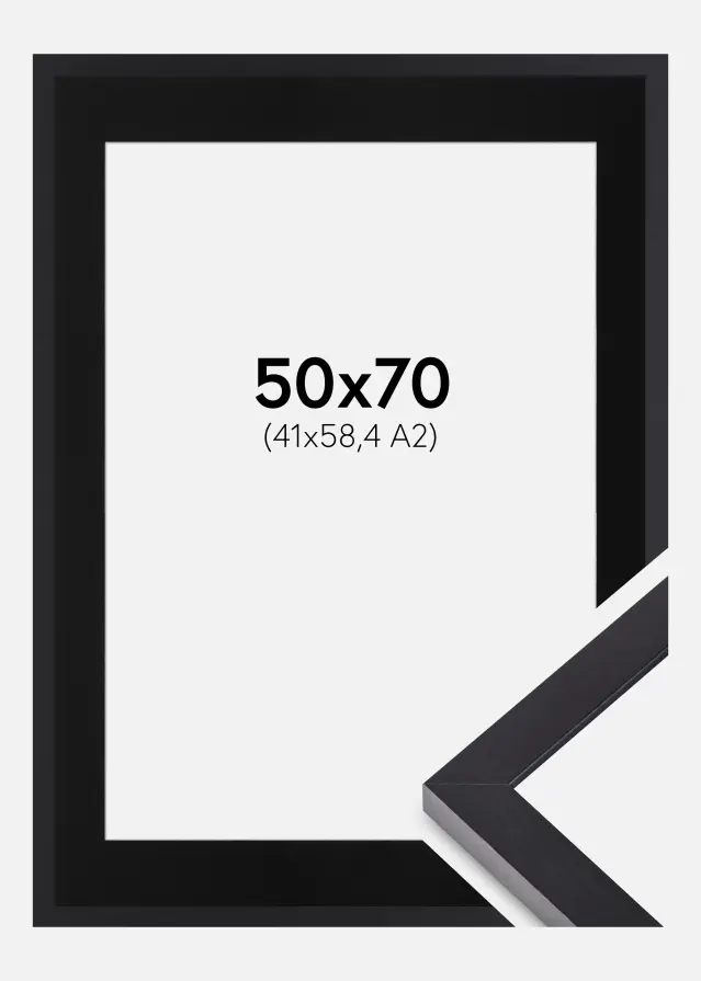 Ram med passepartou Fotolijst Selection Zwart 50x70 cm - Passe-partout Zwart 42x59,4 cm (A2)