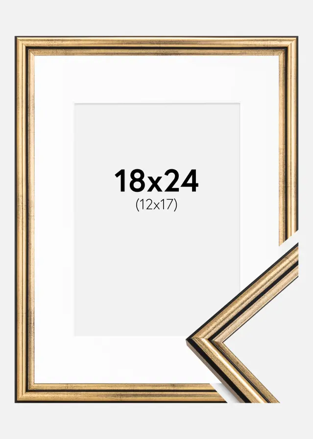Ram med passepartou Fotolijst Horndal Goud 18x24 cm - Passe-partout Wit 13x18 cm