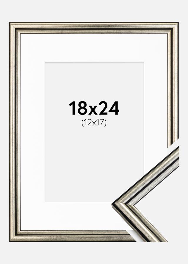 Ram med passepartou Fotolijst Horndal Zilver 18x24 cm - Passe-partout Wit 13x18 cm