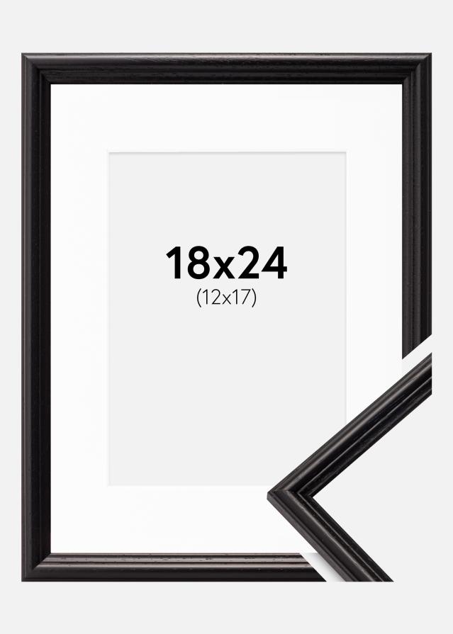 Ram med passepartou Fotolijst Horndal Zwart 18x24 cm - Passe-partout Wit 13x18 cm