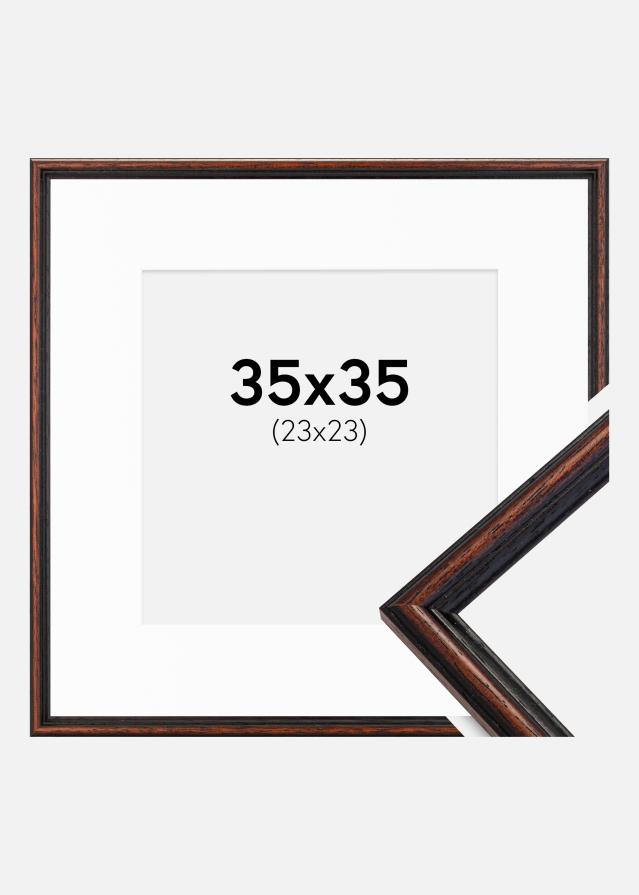 Ram med passepartou Fotolijst Horndal Walnoot 35x35 cm - Passe-partout Wit 24x24 cm