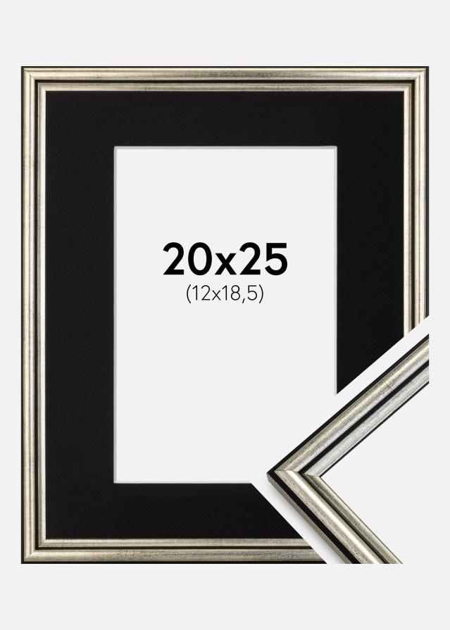 Ram med passepartou Fotolijst Horndal Zilver 20x25 cm - Passe-partout Zwart 13x19,5 cm