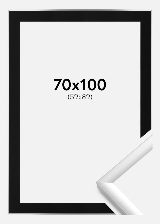 Ram med passepartou Fotolijst New Lifestyle Zilver 70x100 cm - Passe-partout Zwart 60x90 cm