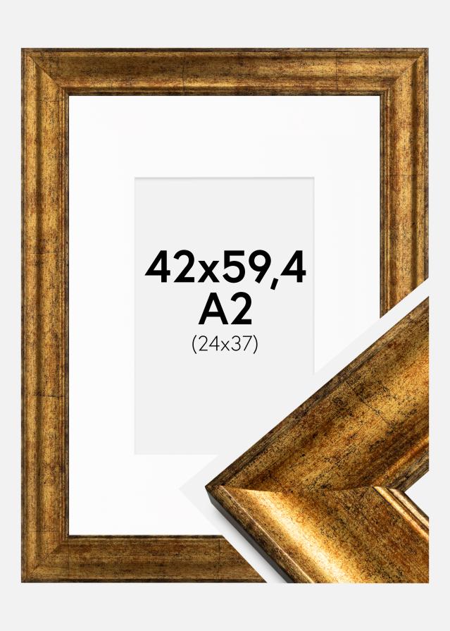 Ram med passepartou Fotolijst Saltsjöbaden Goud 42x59,4 cm (A2) - Passe-partout Wit 25x38 cm