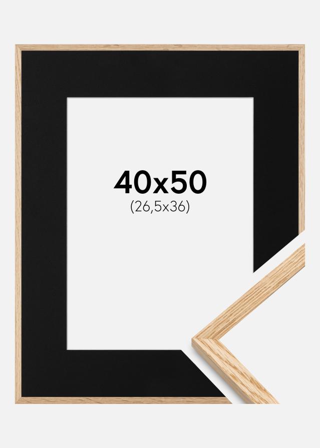 Ram med passepartou Fotolijst Smal Eikenhout 40x50 cm - Passe-partout Zwart 27,5x37 cm