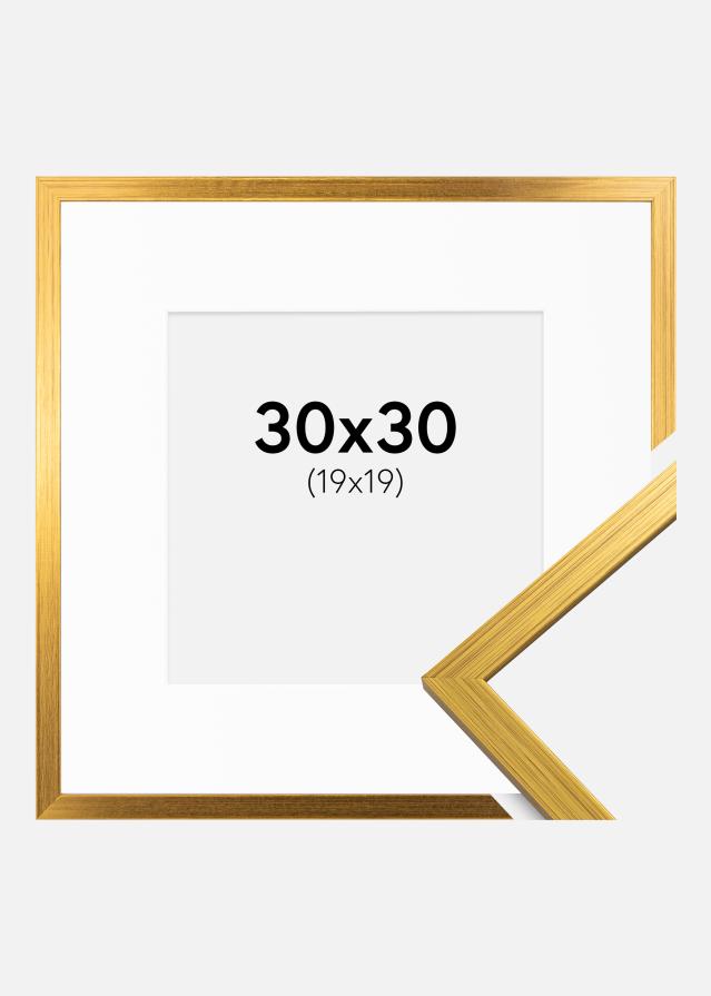 Ram med passepartou Fotolijst Edsbyn Goud 30x30 cm - Passe-partout Wit 20x20 cm
