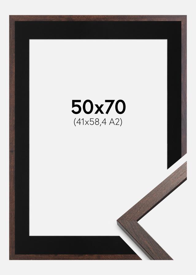 Ram med passepartou Fotolijst Trendy Walnoot 50x70 cm - Passe-partout Zwart 42x59,4 cm (A2)
