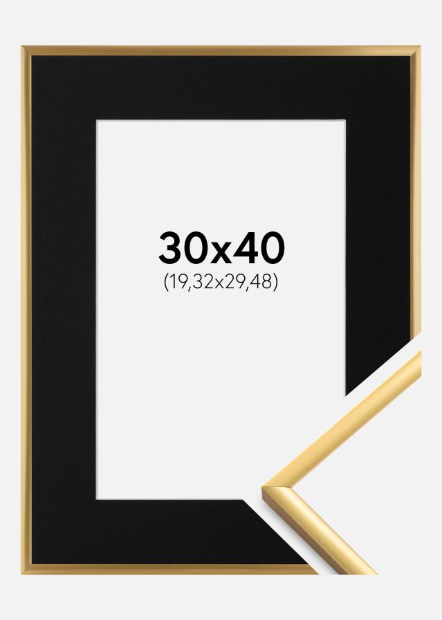 Ram med passepartou Fotolijst New Lifestyle Shiny Gold 30x40 cm - Passe-partout Zwart 8x12 inches