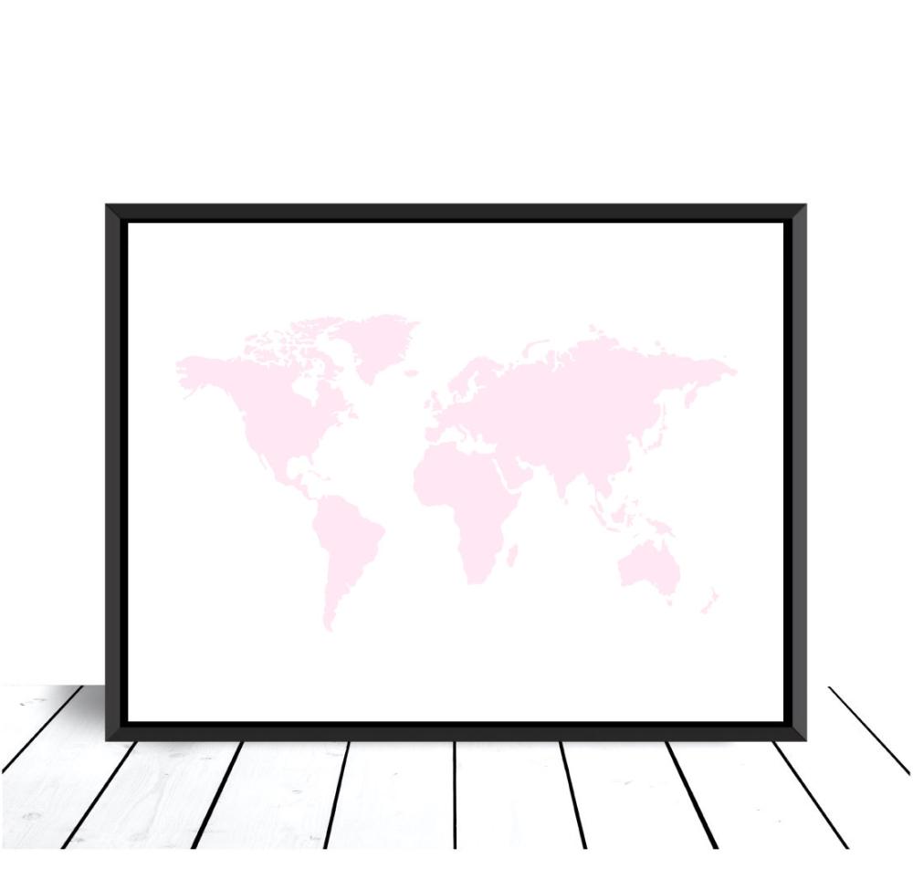 Bildverkstad Wereldkaart Rozenroze Poster