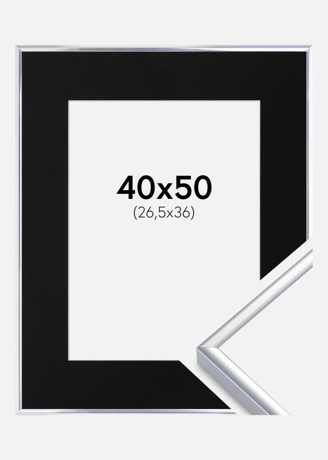 Ram med passepartou Fotolijst Aluminium Glanzend Zilver 40x50 cm - Passe-partout Zwart 27,5x37 cm