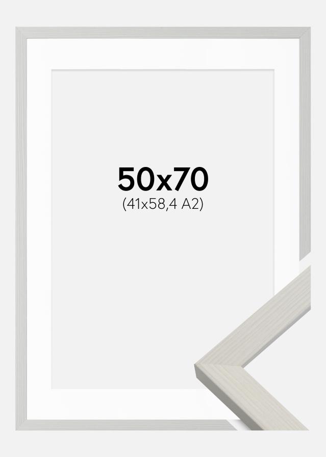 Ram med passepartou Fotolijst Fiorito Wit 50x70 cm - Passe-partout Wit 42x59,4 cm (A2)