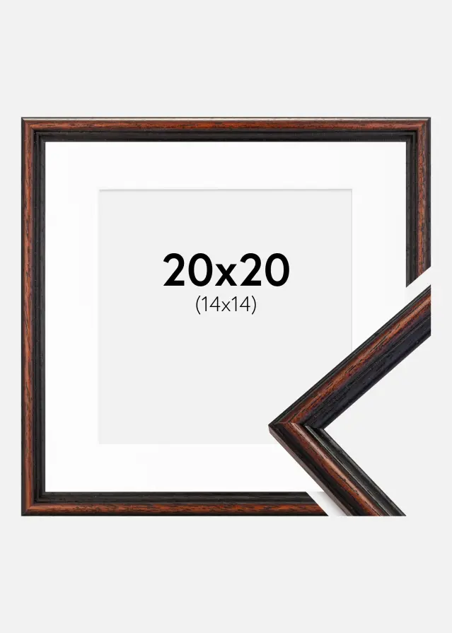 Ram med passepartou Fotolijst Horndal Walnoot 20x20 cm - Passe-partout Wit 15x15 cm
