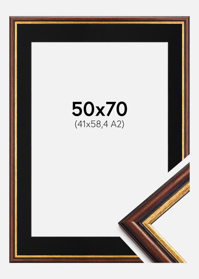 Ram med passepartou Fotolijst Siljan Bruin 50x70 cm - Passe-partout Zwart 42x59,4 cm (A2)
