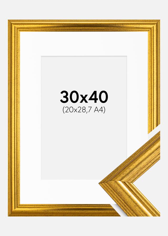Ram med passepartou Fotolijst Västkusten Goud 30x40 cm - Passe-partout Wit 21x29,7 cm (A4)