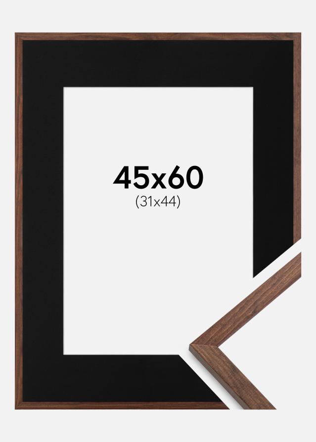 Ram med passepartou Fotolijst Galant Walnoot 45x60 cm - Passe-partout Zwart 32x45 cm