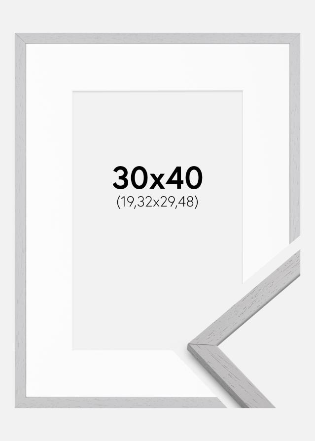 Ram med passepartou Fotolijst Edsbyn Grey 30x40 cm - Passe-partout Wit 8x12 inches