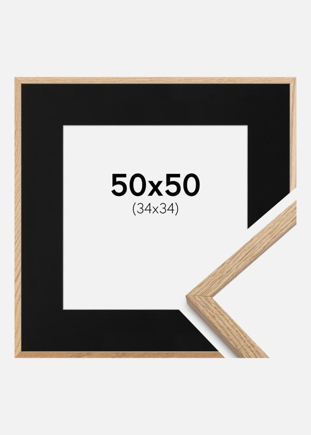Ram med passepartou Fotolijst Oslo Eiken 50x50 cm - Passe-partout Zwart 35x35 cm