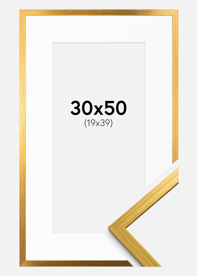 Ram med passepartou Fotolijst Edsbyn Goud 30x50 cm - Passe-partout Wit 20x40 cm