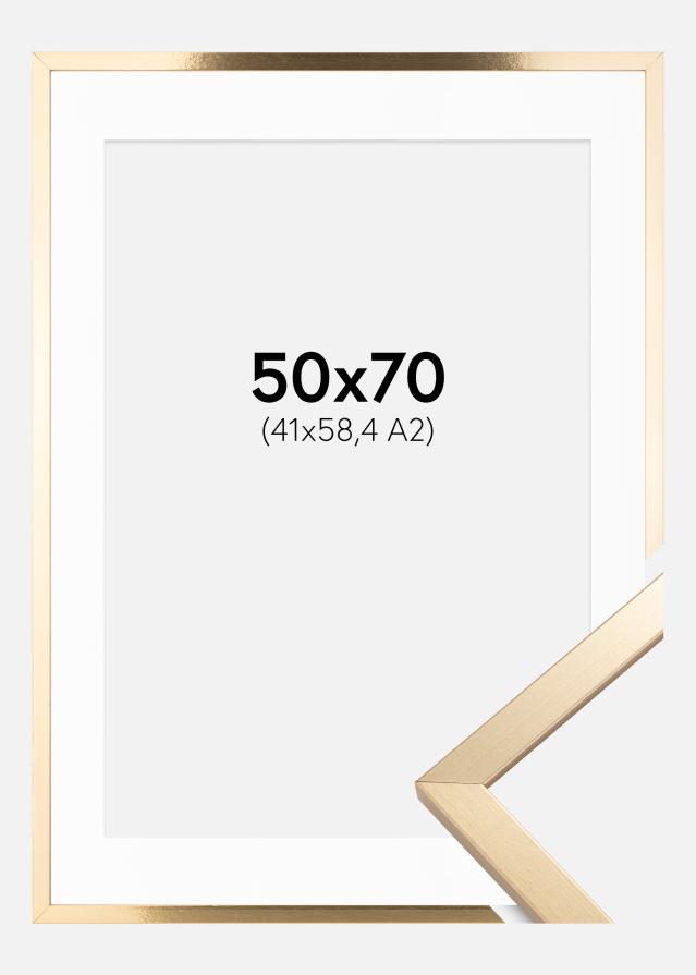 Ram med passepartou Fotolijst Trendy Goud 50x70 cm - Passe-partout Wit 42x59,4 cm (A2)