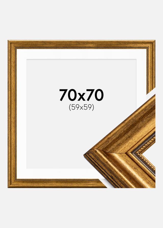 Ram med passepartou Fotolijst Rokoko Goud 70x70 cm - Passe-partout Wit 60x60 cm