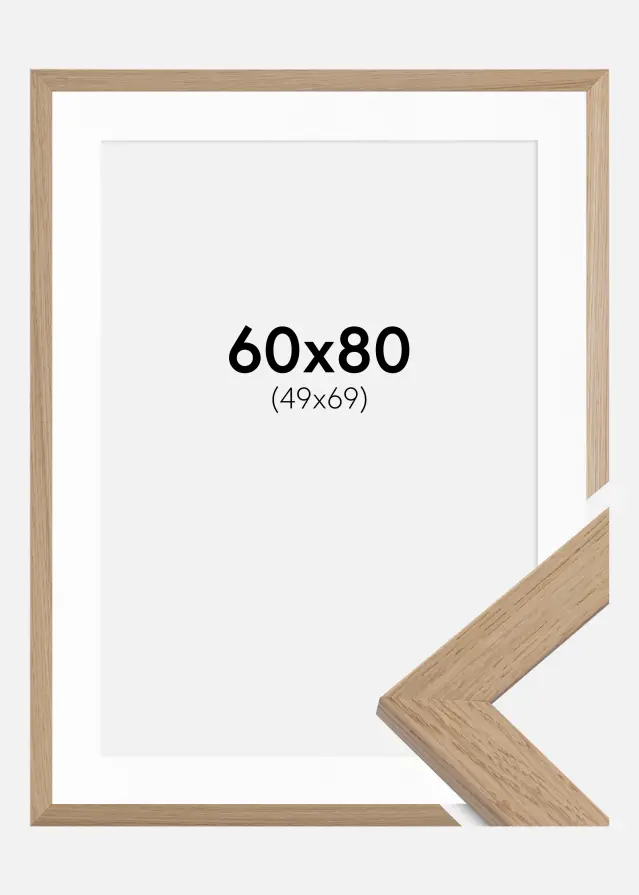 Ram med passepartou Fotolijst Trendline Eiken 60x80 cm - Passe-partout Wit 50x70 cm