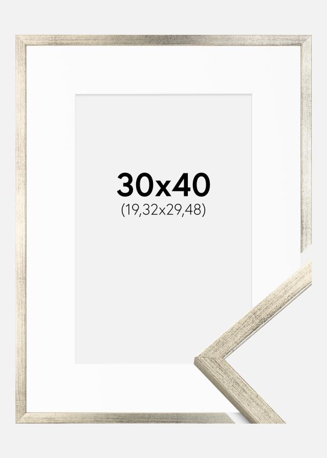 Ram med passepartou Fotolijst Galant Zilver 30x40 cm - Passe-partout Wit 8x12 inches