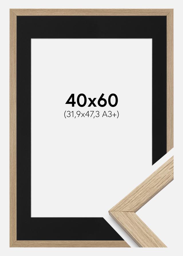 Ram med passepartou Fotolijst Stilren Eiken 40x60 cm - Passe-partout Zwart 32,9x48,3 cm