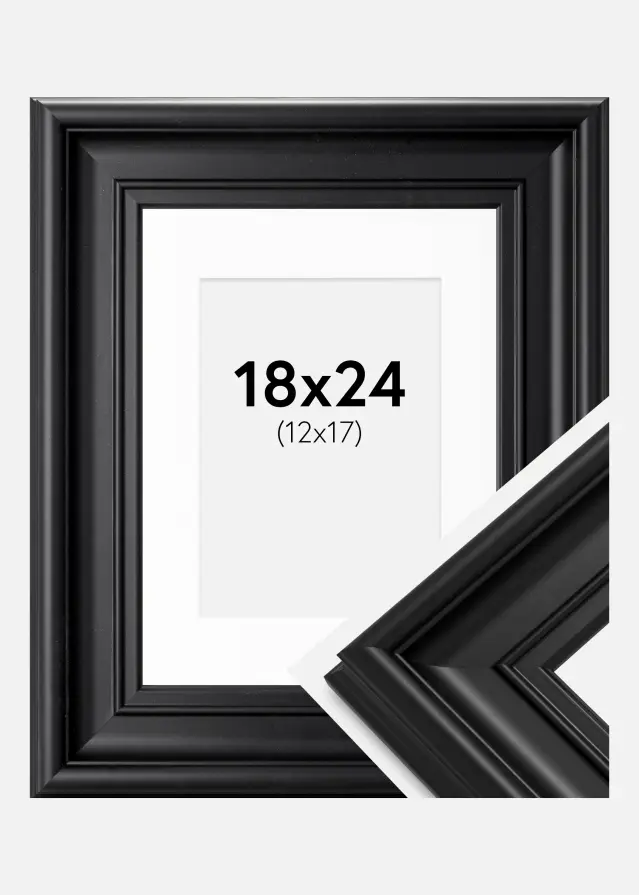 Ram med passepartou Fotolijst Mora Premium Zwart 18x24 cm - Passe-partout Wit 13x18 cm