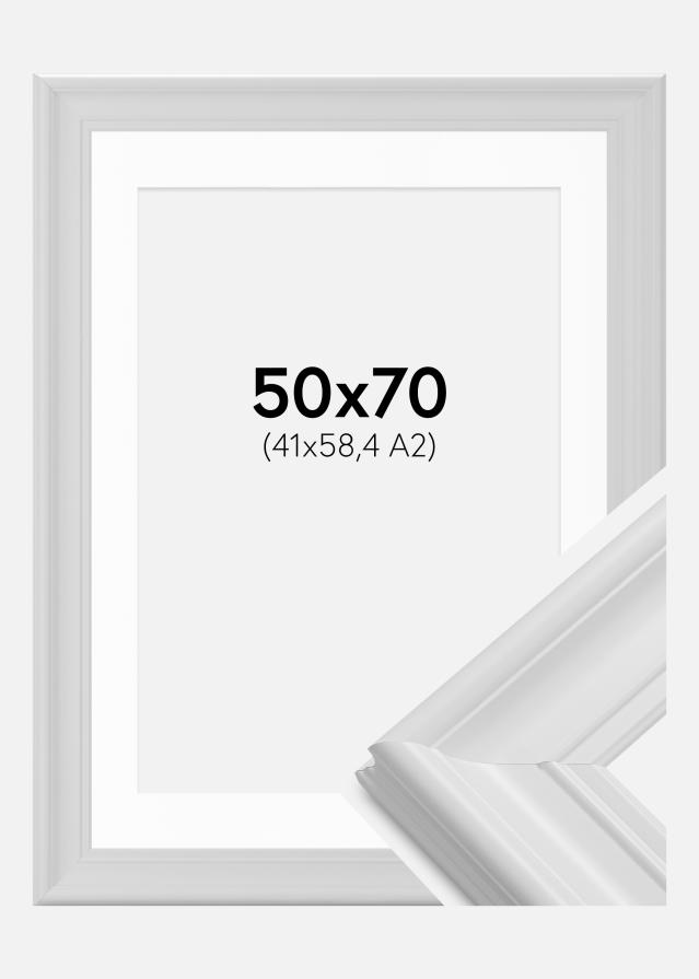 Ram med passepartou Fotolijst Mora Premium Wit 50x70 cm - Passe-partout Wit 42x59,4 cm (A2)