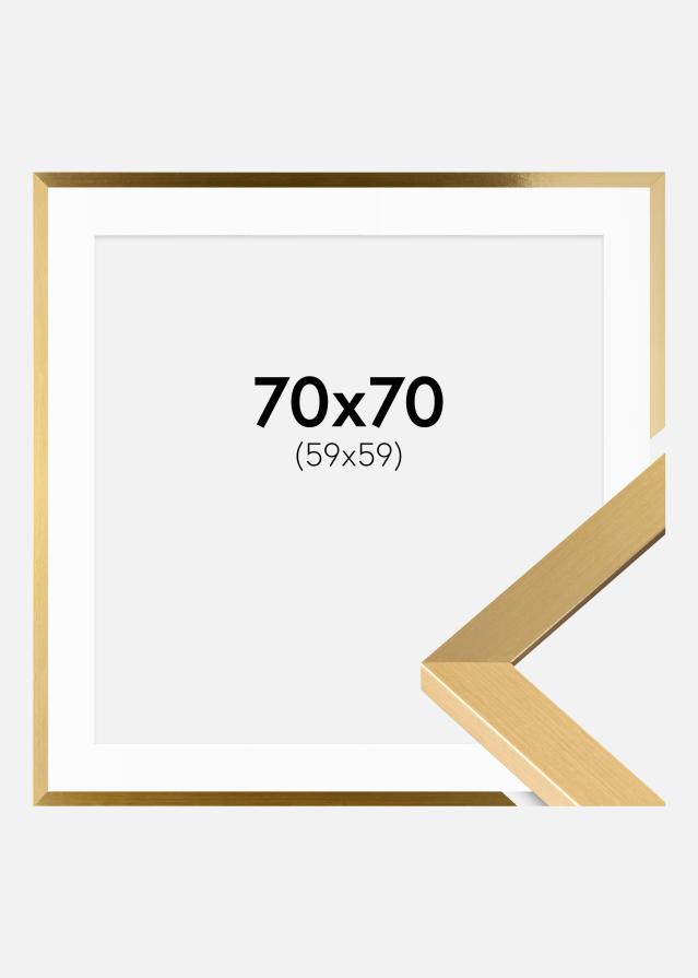 Ram med passepartou Fotolijst Selection Goud 70x70 cm - Passe-partout Wit 60x60 cm