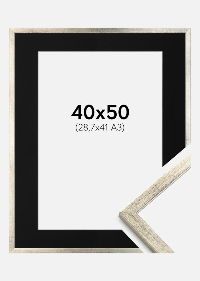 Ram med passepartou Fotolijst Galant Zilver 40x50 cm - Passe-partout Zwart 29,7x42 cm (A3)