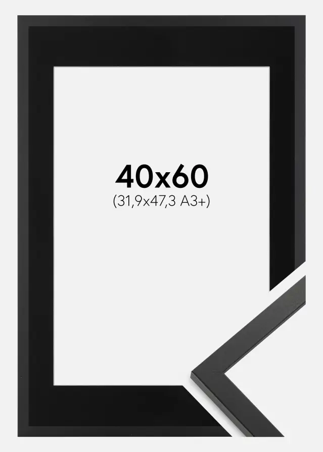 Ram med passepartou Fotolijst Trendy Zwart 40x60 cm - Passe-partout Zwart 32,9x48,3 cm (A3+)
