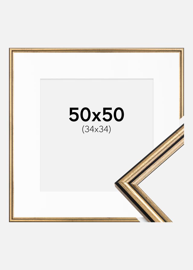 Ram med passepartou Fotolijst Horndal Goud 50x50 cm - Passe-partout Wit 35x35 cm