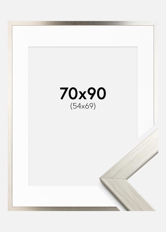 Ram med passepartou Fotolijst Silver Wood 70x90 cm - Passe-partout Wit 55x70 cm