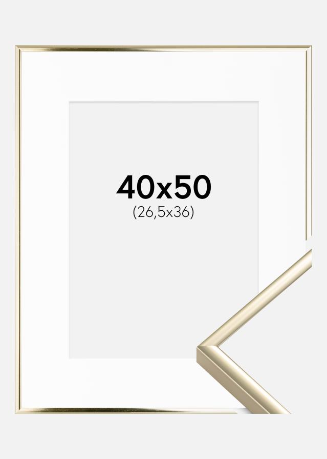 Ram med passepartou Fotolijst Aluminium Glanzend Goud 40x50 cm - Passe-partout Wit 27,5x37 cm